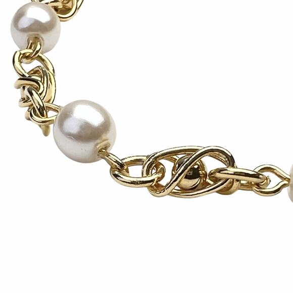 Fashion Bracelet Faux Pearl Station Chain Link Gold Tone Caged Ball Beads 7.5 In - Picture 4 of 6